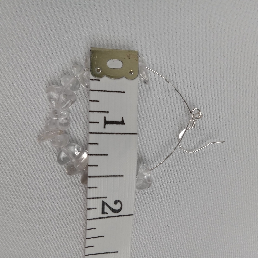 White quartz stone chip earrings exposed hoop - Picture 6 of 6